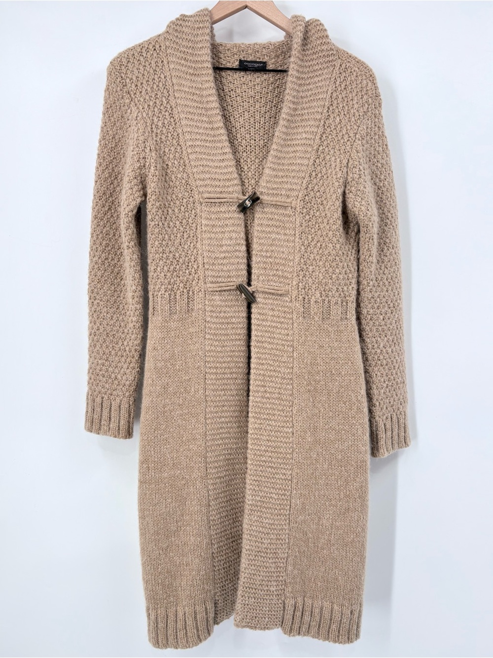 Cocogio Long Knit Tan Wool Blend Cardigan Sweater